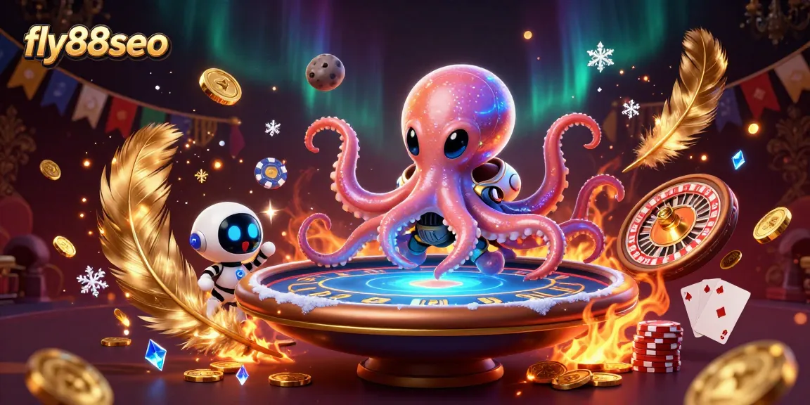 Experience thrilling gambling action with the fly88seo alien octopus at a holographic poker table.