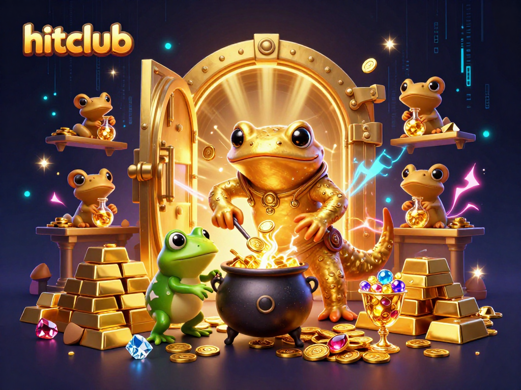 Hitclub engages players with magical alchemy and treasure in a captivating casino illustration.
