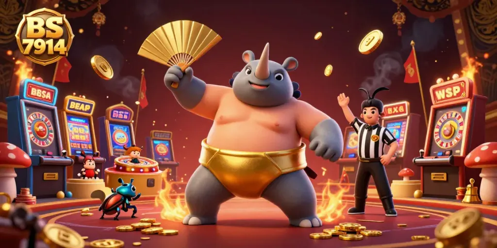 Experience the excitement of BS 7914 betting with colorful chips and a sumo beetle champion.