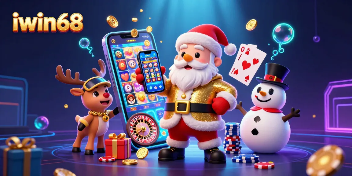 Spin jackpots at iwin68 with Santa and friends in a festive casino scene!
