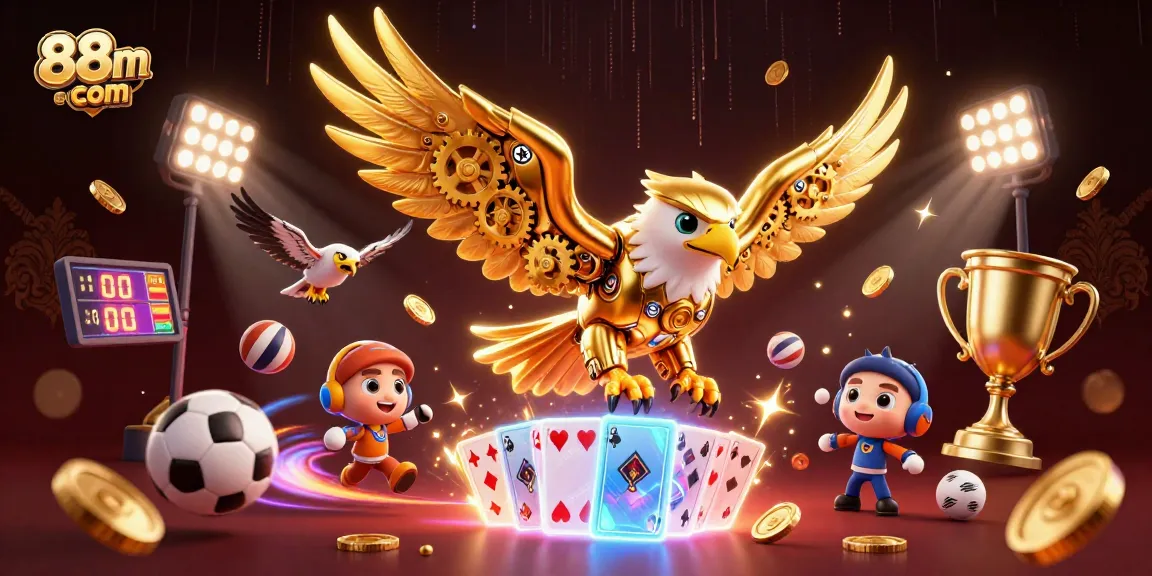 Experience exhilarating thrills with 88m com as the cybernetic eagle dives through vibrant holographic cards.