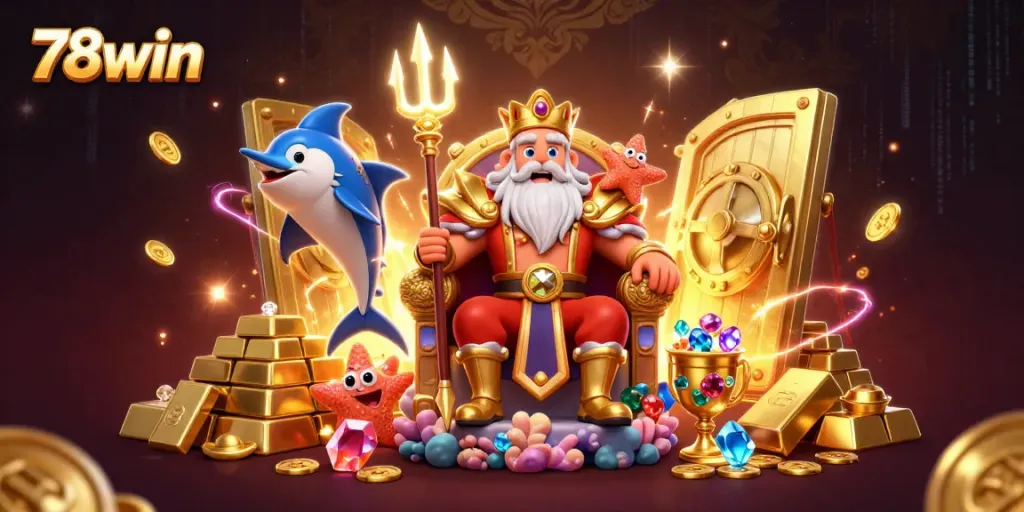 Experience thrilling wins at 78win with Neptune, the sea king, surrounded by treasures and gaming excitement.