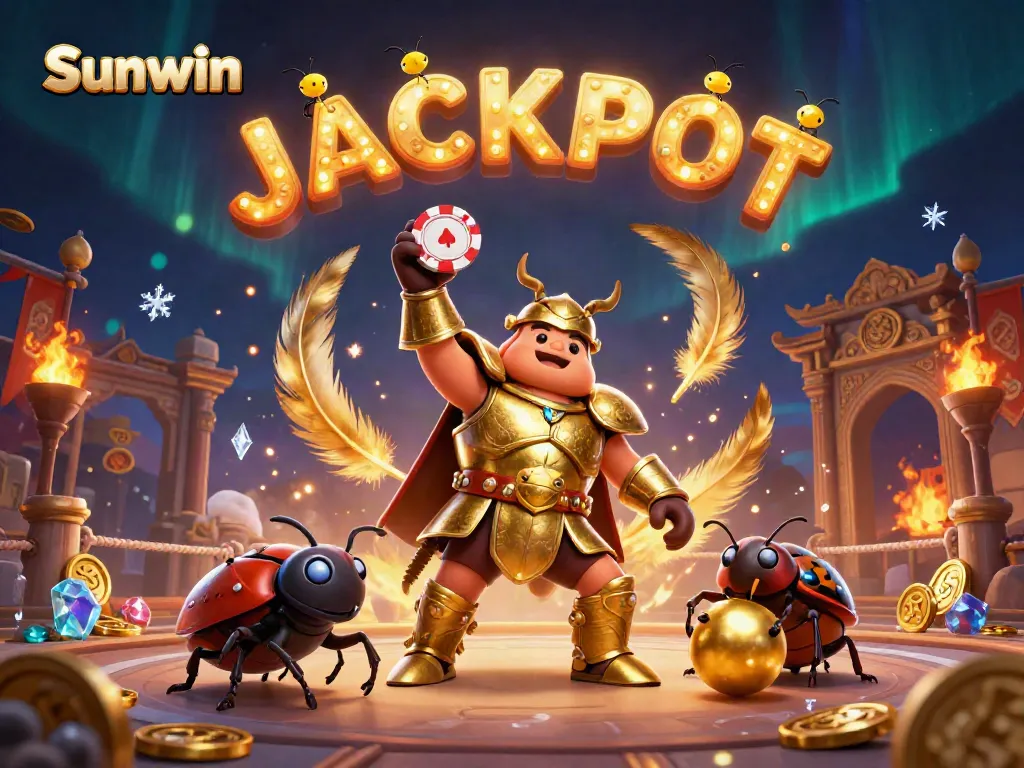 Sunwin players celebrate a big win with characters showcasing a winning pose and vibrant casino elements.