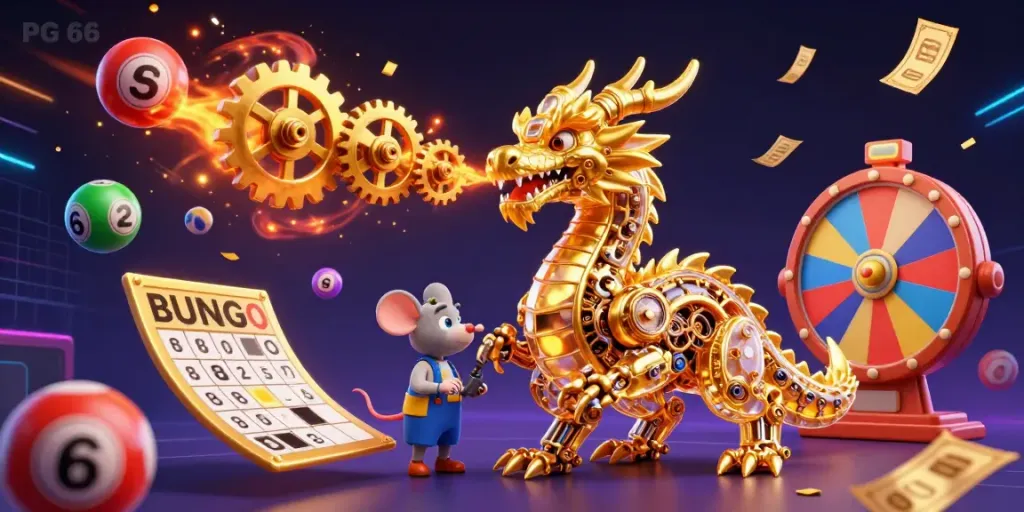 Experience thrilling gaming moments with PG 66 in a vibrant, colorful lottery scene.