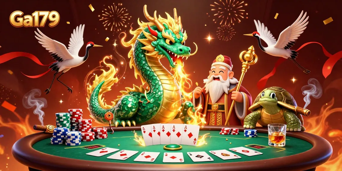 Experience thrilling action at Ga179 with a jade dragon and turtle sage at the casino.