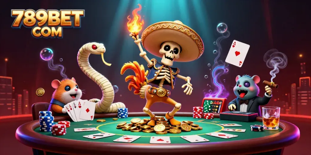 Engage in thrilling gameplay at 789BET COM with vibrant 3D casino action featuring a mariachi rooster.