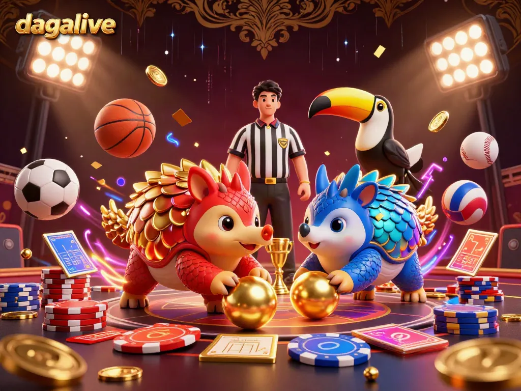 Join the thrilling action with dagalive as pangolins bowl through poker chips in a vibrant gambling scene.