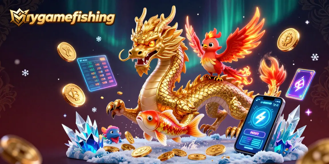 Spin and win with mygamefishing's energetic scene featuring a dragon, phoenix, and koi fish.