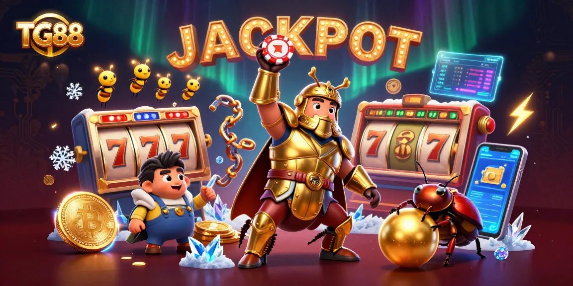 Experience exciting slots and jackpots with TG88's vibrant 3D illustration, showcasing winning moments.