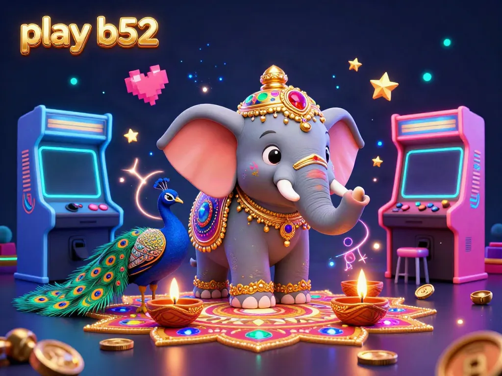 Engage in play b52 with an enchanting scene featuring vibrant casino elements and festive characters.