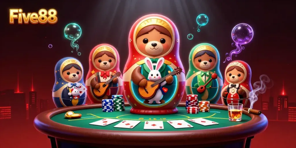 Experience the exciting atmosphere of Five88 with vibrant casino characters and energetic gameplay.