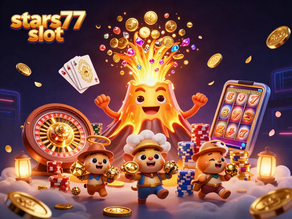 Menangkan pengalaman bermain di stars77 slot dengan gunung berapi emas yang meletus dan harta karun berlimpah.