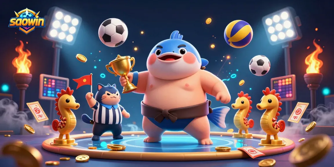 Experience thrilling gameplay at saowin with a dynamic underwater casino scene featuring a sumo fugu and seahorse spectators.