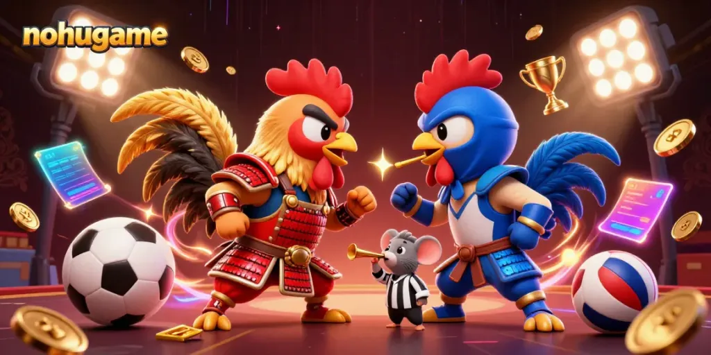 Engage with thrilling competitions at nohugame featuring dynamic fighting roosters and vibrant gaming elements.