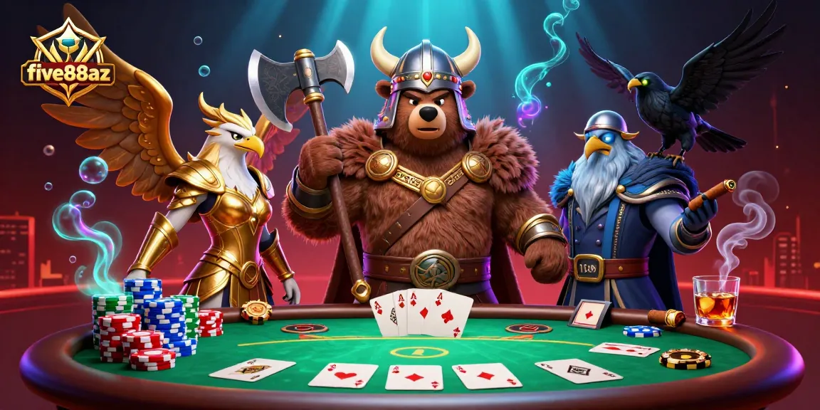 Engage with five88az in a lively poker scene featuring vibrant characters and rich gaming elements.