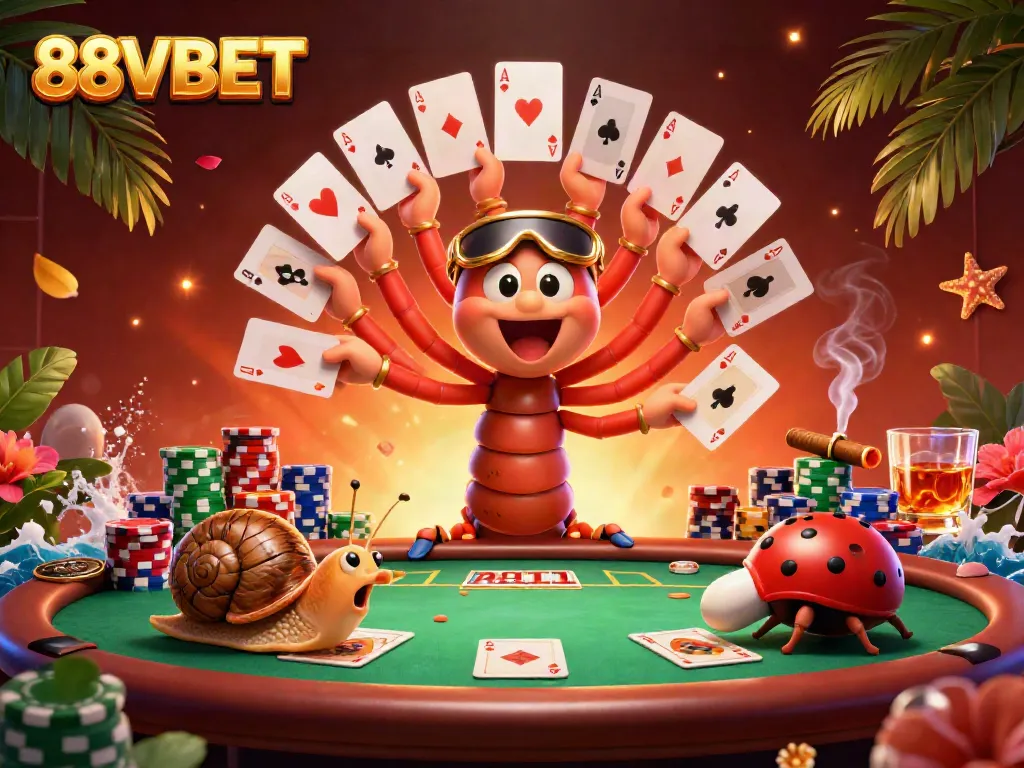 Engage in thrilling gaming at 88VBET with a lively 3D casino illustration featuring a vibrant setting.
