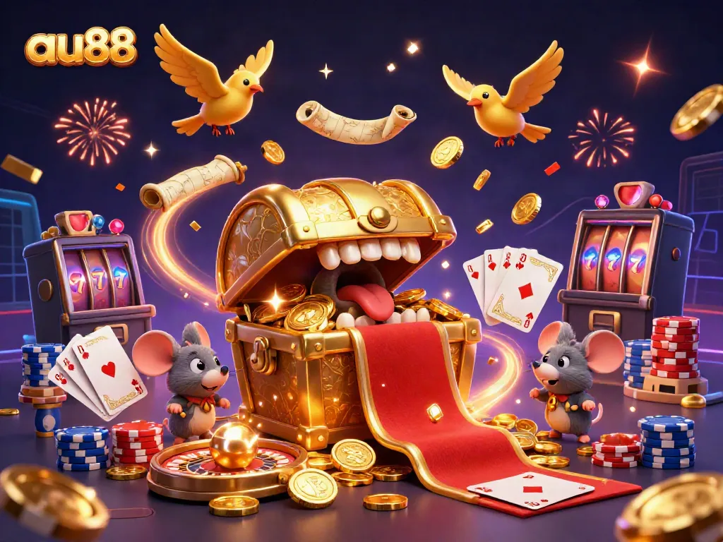 Engage in thrilling gameplay with au88, featuring vibrant treasures, games, and celebratory visuals.