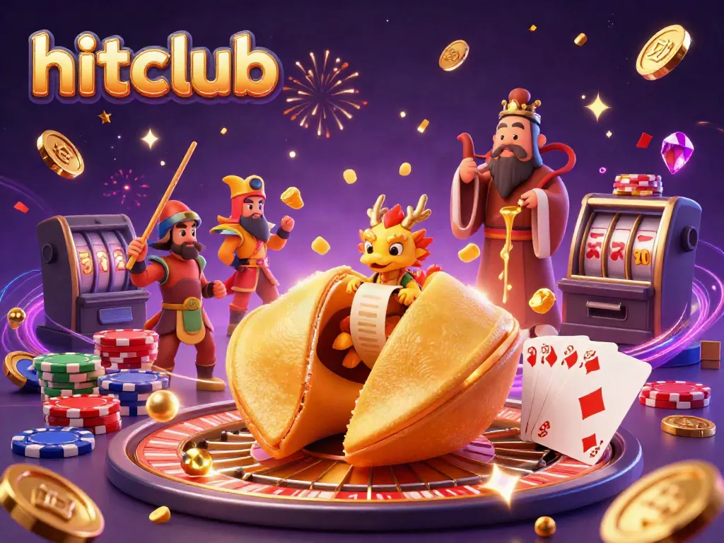 Experience exciting wins at hitclub with a dynamic casino scene featuring golden elements and lucky symbols.