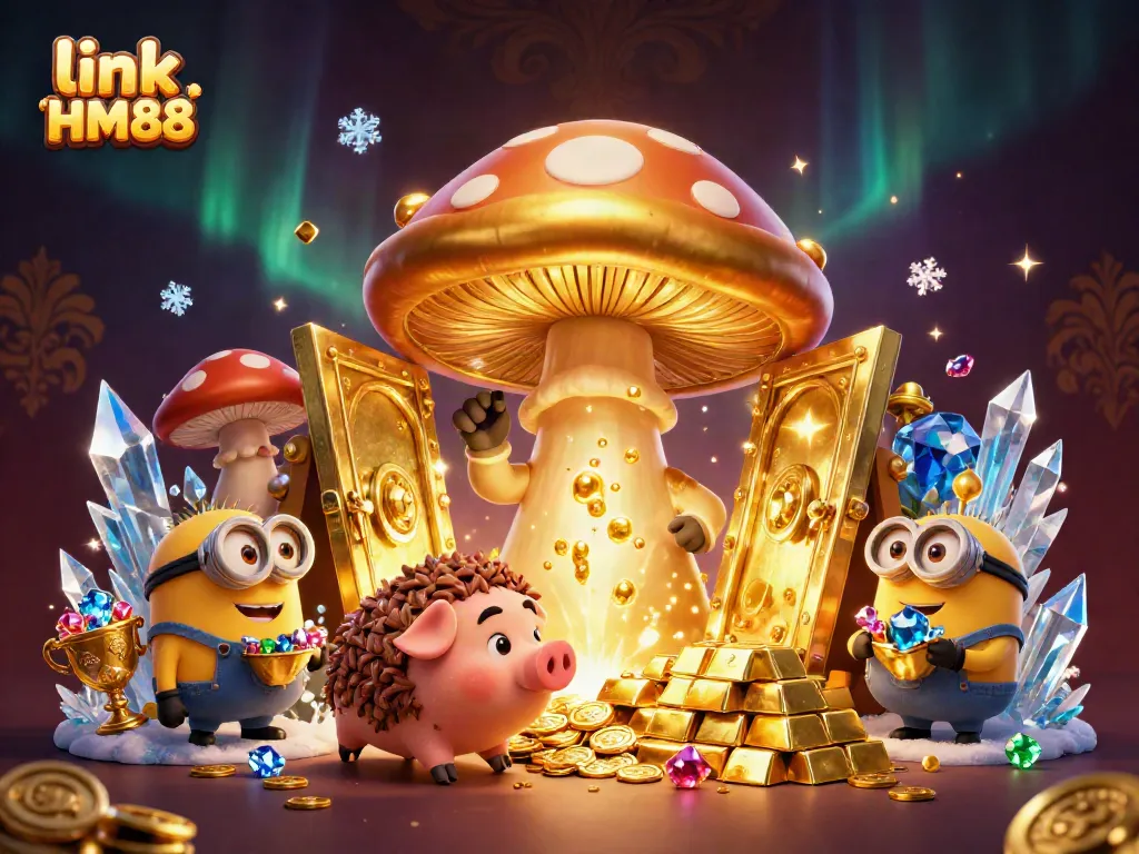Experience the gold rush with link HM88 featuring a wizard and treasures in a vibrant casino world.