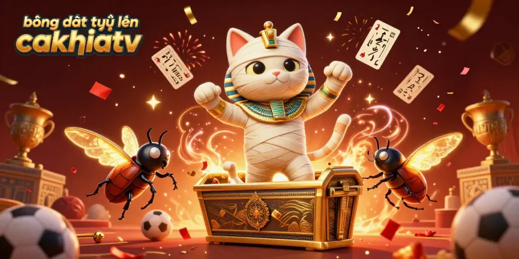 Engage with bóng đá trực tuyến cakhiatv as a 3D mummy cat bursts forth in a vibrant sports betting casino.