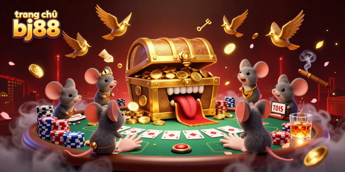 Engage with the vibrant scene at trang chủ bj88 with adventurous mice, golden treasure, and dynamic poker action.