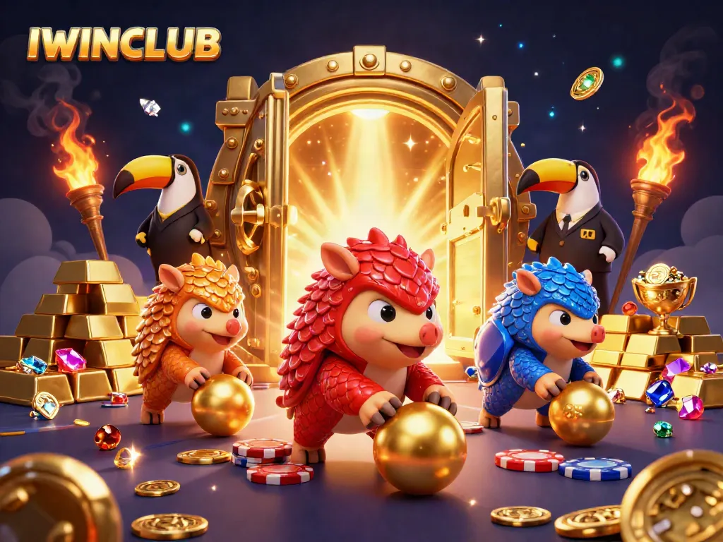 Experience high-stakes action at IWINCLUB with vibrant game elements and animated characters.