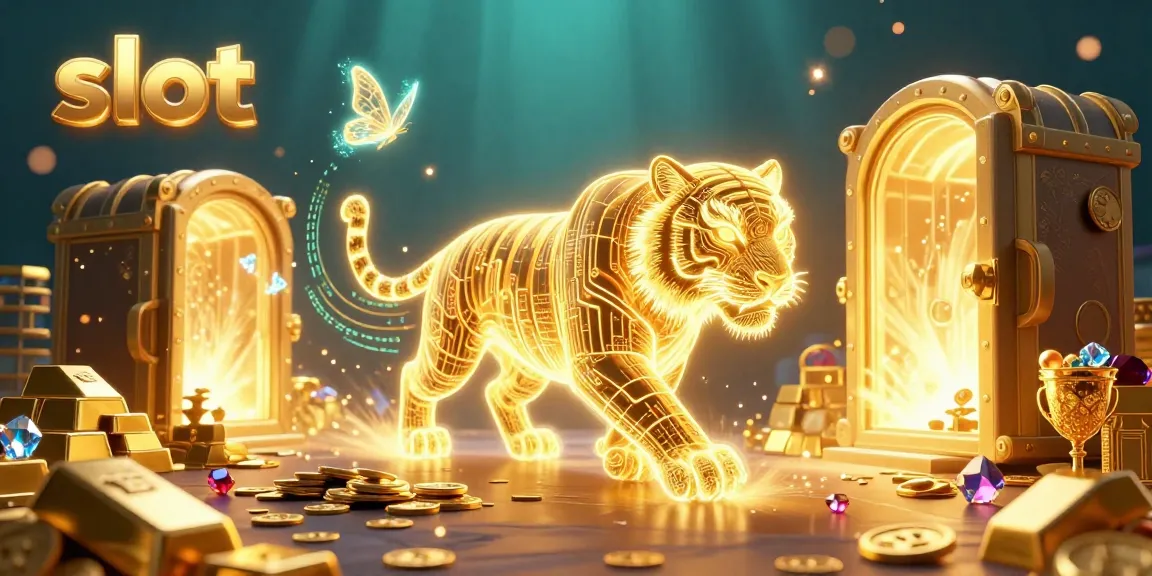 Spin vibrant slot games with luminous golden tiger in a digital casino scene.