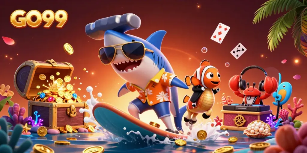 Experience thrilling wins at GO99 with a vibrant underwater casino scene full of excitement!