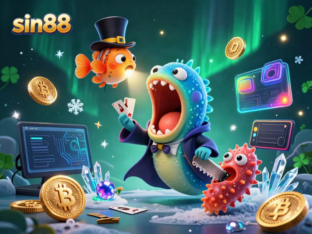 Engage in thrilling card tricks with sin88's vibrant casino experiences featuring animated deep-sea characters.