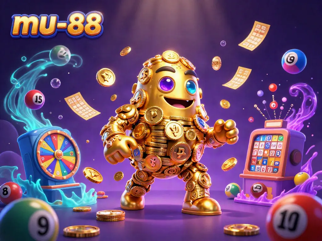 Experience thrilling gaming vibes with mu-88's golden golem amidst dynamic lottery elements.