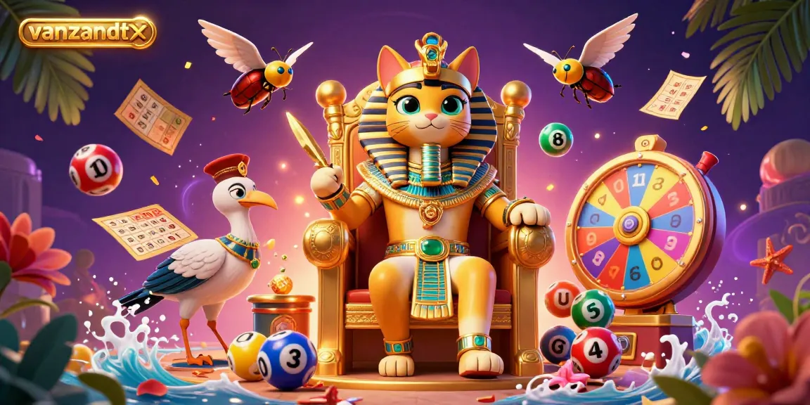 Engage with vanzandttx's exciting lottery experience featuring a pharaoh cat and vibrant game elements.