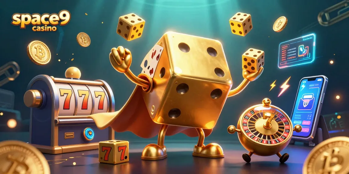 Experience thrilling gameplay at space9 casino with golden dice and slot game elements.