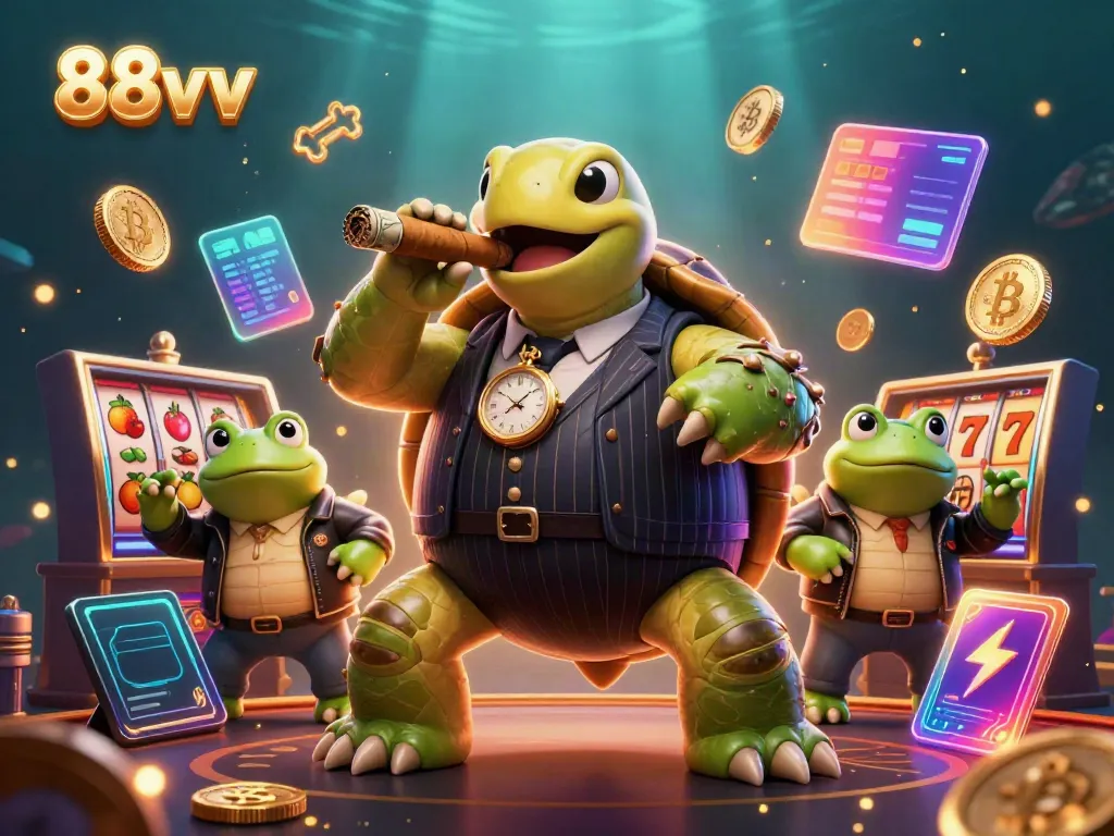 Experience thrilling slots action with 88vv in a vibrant casino scene featuring animated characters.