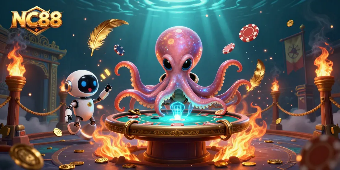 Experience the thrill of NC88 as the alien octopus deals cards at an epic poker table.