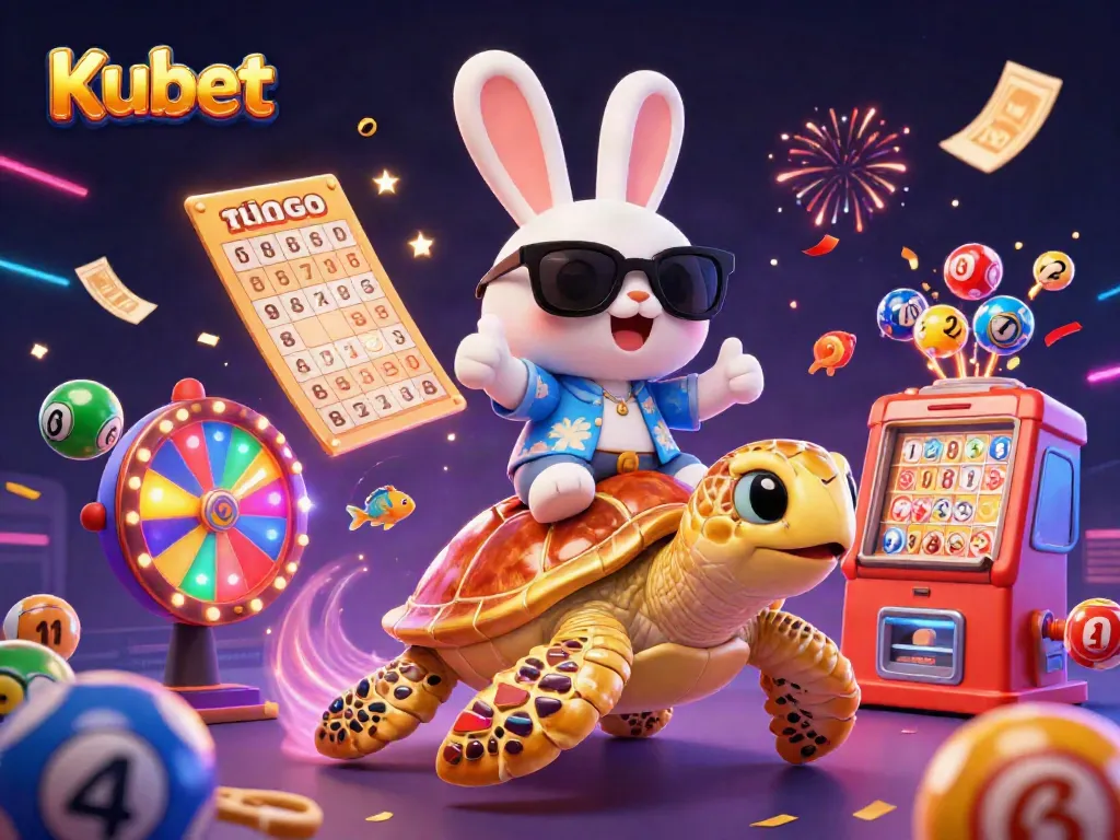 Experience the vibrant Kubet online casino world with lucky characters celebrating in a festive, colorful scene.