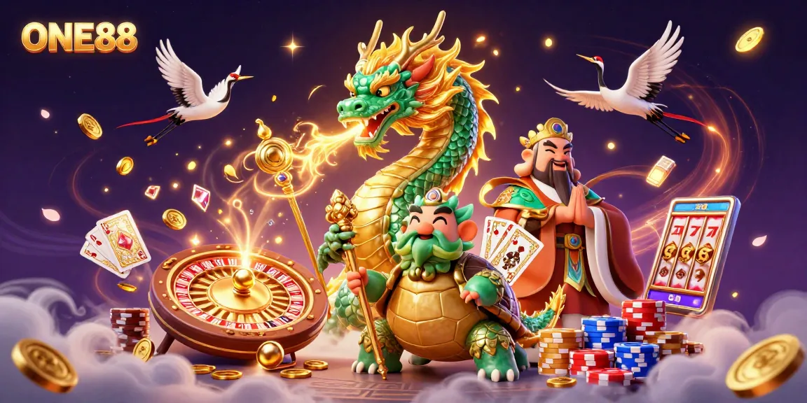 Experience the thrill of ONE88 with a jade dragon and vibrant casino elements.