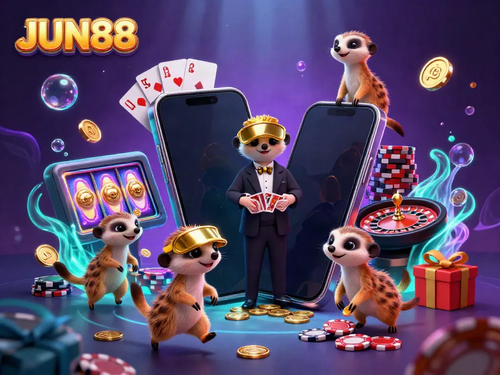 Engage with exciting JUN88 casino action featuring meerkats managing games and jackpots.