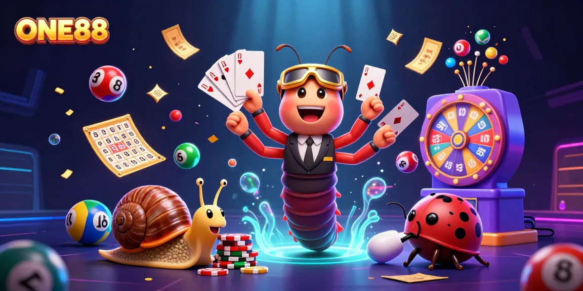 Play with exciting games at ONE88, featuring vibrant lottery balls and energetic casino elements.