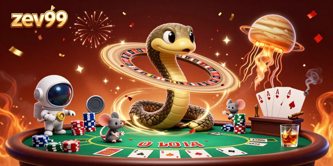 Experience the excitement of zev99 with animated poker action and vibrant cosmic elements.