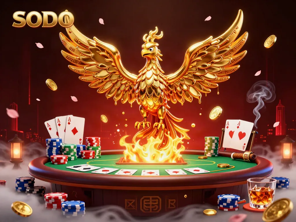 Engage in SODO's vibrant casino scene with golden phoenix and poker elements