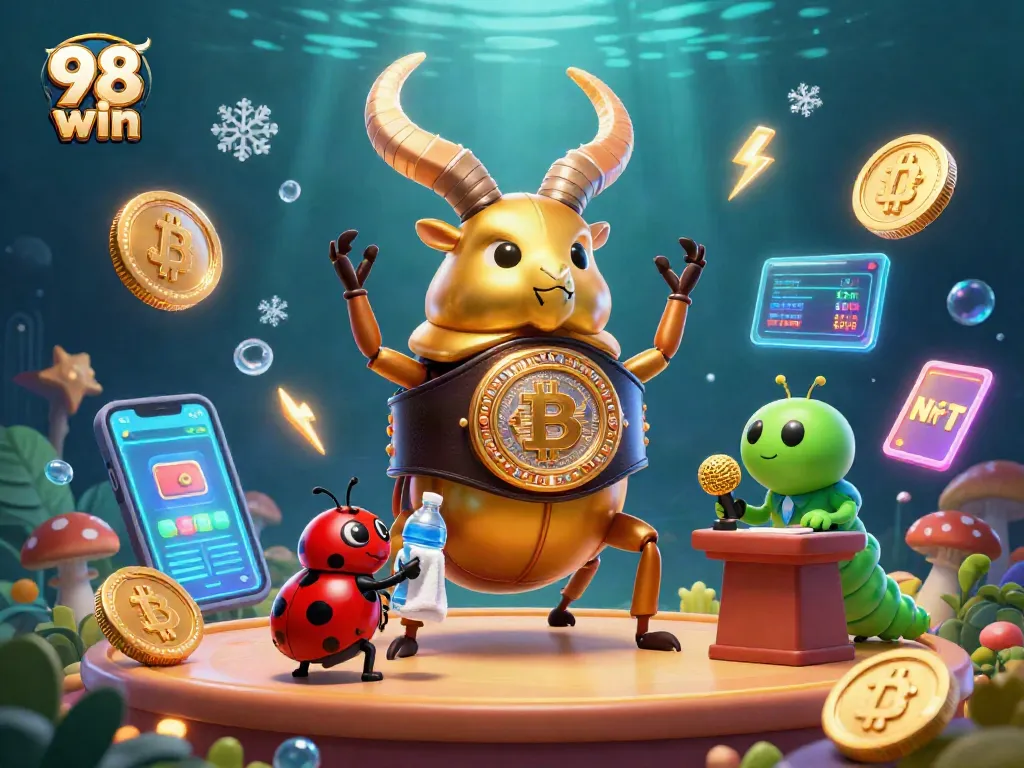 Engage with immersive 98 win casino experience featuring unique characters and crypto elements.