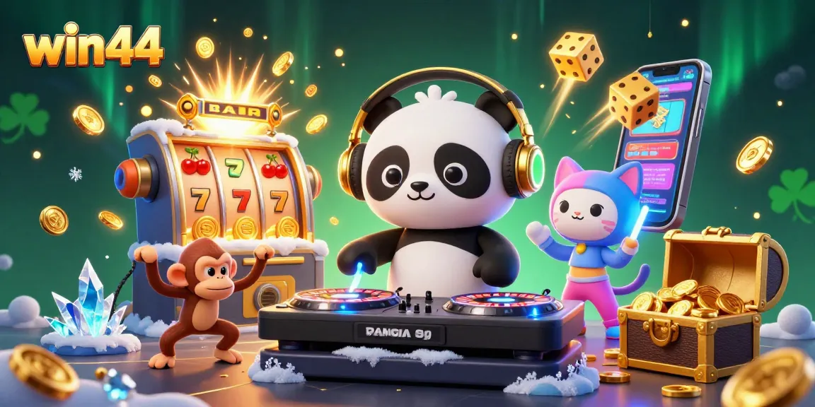 Experience thrilling wins at win44 with a vibrant casino scene featuring colorful characters and dynamic game elements.