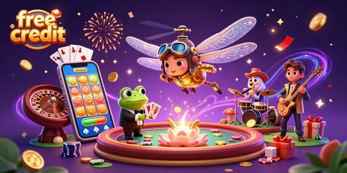 Experience the thrill of free credit at the dynamic lily pad casino, where a dragonfly pilot and frog croupier create magic.