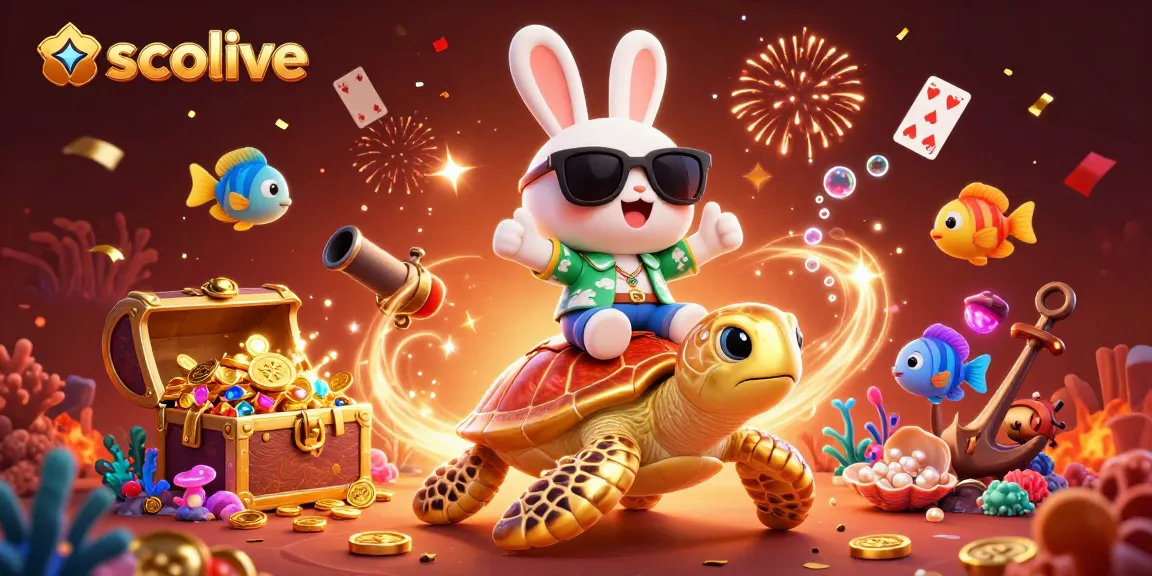 Socolive captures players' winnings with a lucky rabbit and sea turtle adventure in a vibrant underwater world.