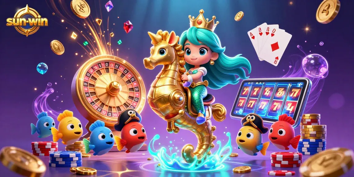 Engage in thrilling gameplay at sun-win with a vibrant underwater casino scene featuring mermaids and golden treasures.