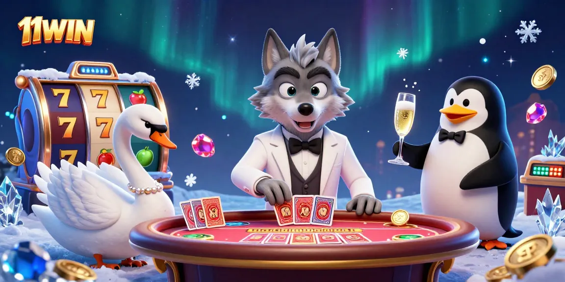 Engage with thrilling 11WIN casino gaming as you watch a sophisticated wolf and swan in action.