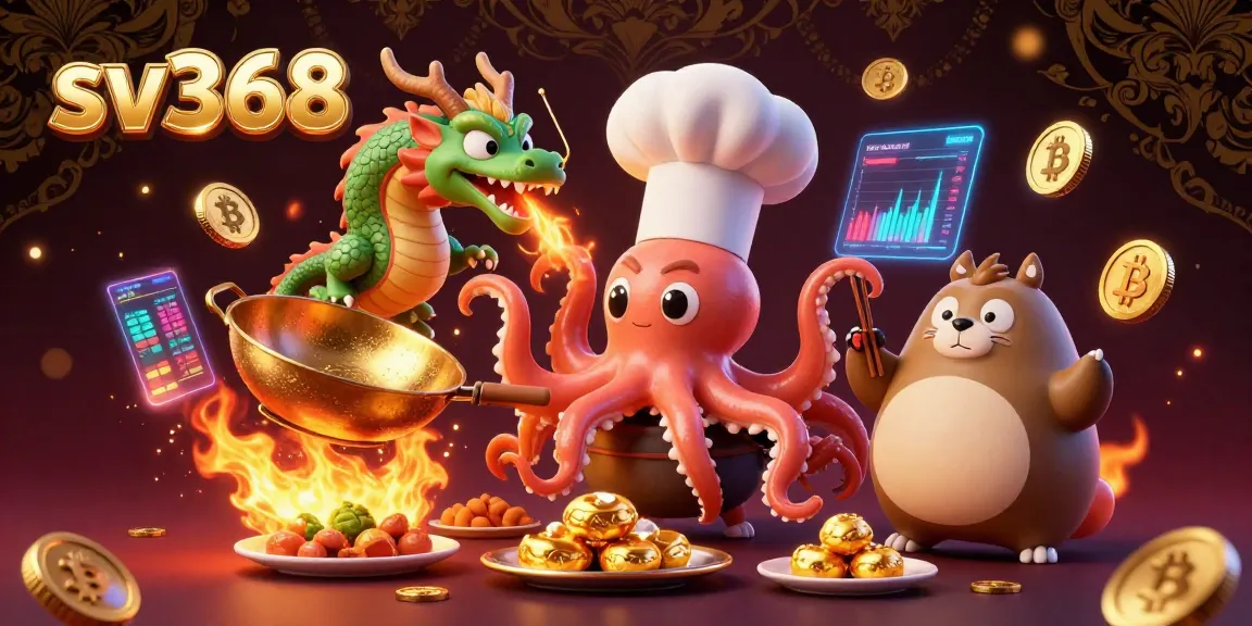 Experience the excitement of sv368 with a vibrant casino scene featuring a chef octopus and a dragon.