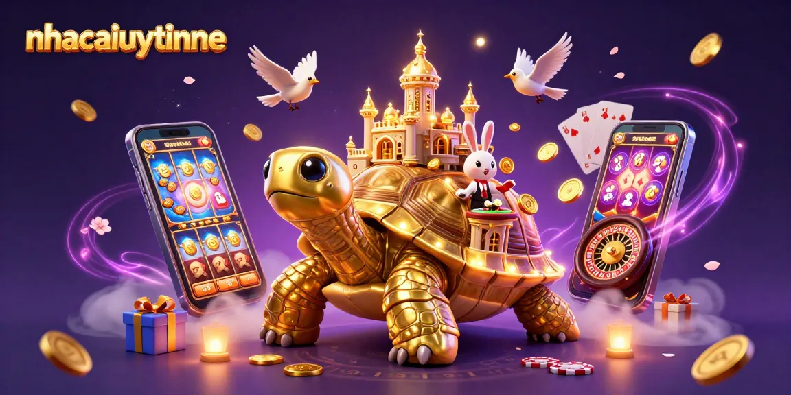 Experience thrilling gaming action at nhacaiuytinne with a dynamic casino scene featuring a golden tortoise and exciting game elements.