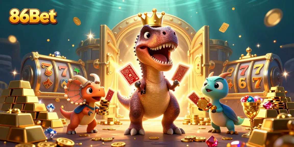 Watch the fun T-Rex and friends dive into thrilling slots at 86Bet, where excitement awaits!