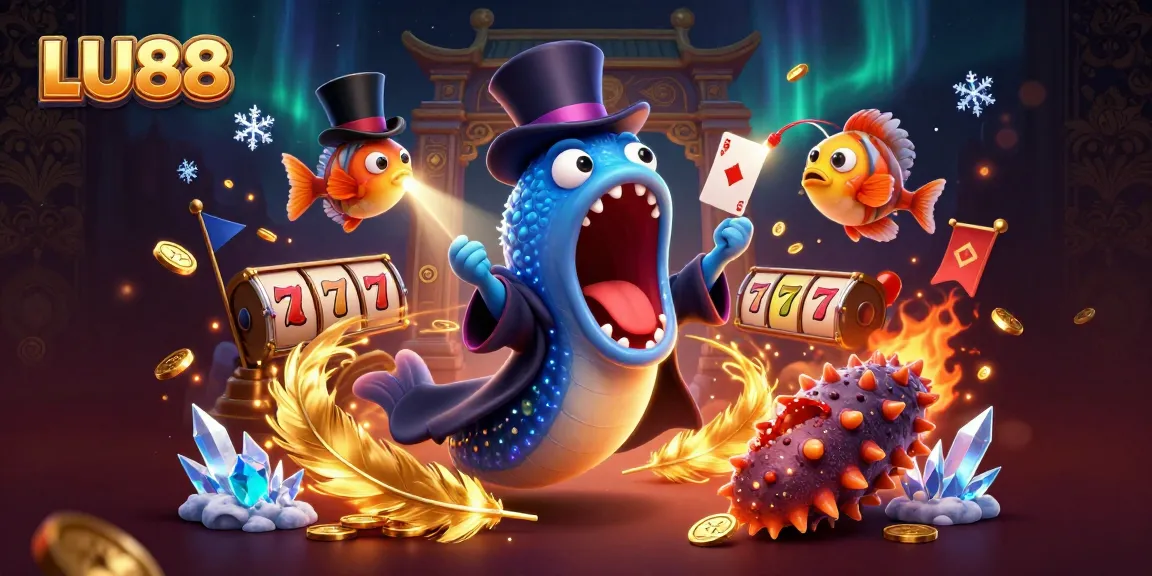 LU88 offers thrilling gaming experiences with exciting slot reels, engaging card tricks, and an enchanting underwater scene.